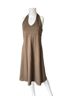 Patagonia Brown Knee Length Halter Dress Stretch Knit Neutral Womens Size Medium